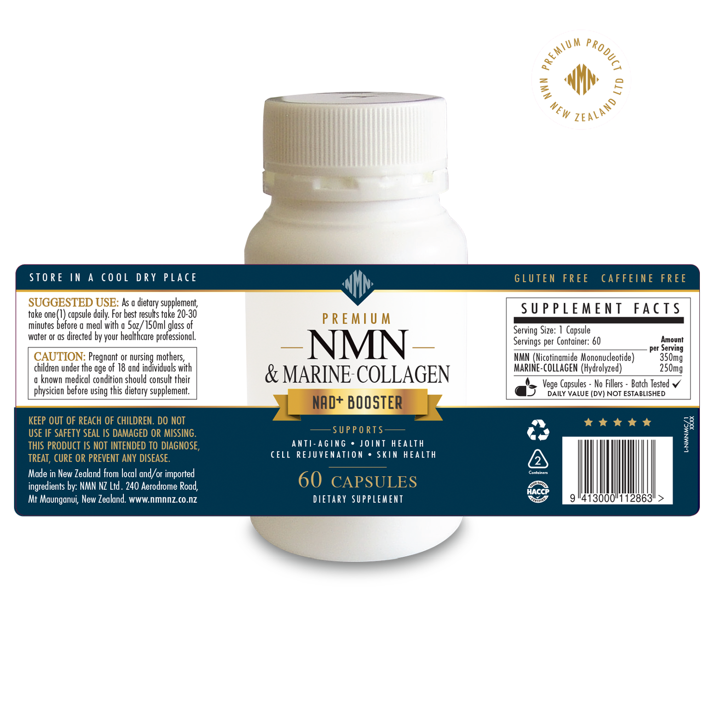 CELLULAR HEALTH-SIMPLIFIED...Premium NMN (350mg - NAD+ Booster) & Marine Collagen (250mg - Hydrolyzed) 60 Vegan Capsules-Clean-High Absorb-No Fillers.