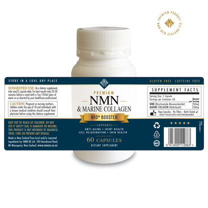 CELLULAR HEALTH-SIMPLIFIED...Premium NMN (350mg - NAD+ Booster) & Marine Collagen (250mg - Hydrolyzed) 60 Vegan Capsules-Clean-High Absorb-No Fillers.