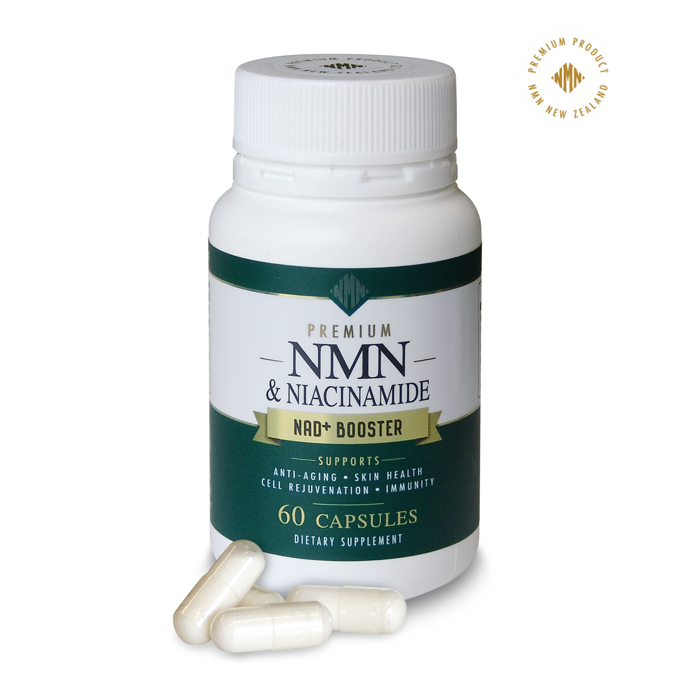 NATURE'S SKIN REVITALISER...Premium NMN (350mg - NAD+ Booster) & Niacinamide (300mg - Non Flushing) 60 Vegan Capsules-Clean-High Absorb-No Fillers.