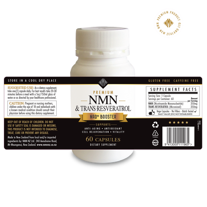 THE ANTIOXIDANT ADVANTAGE...Premium NMN (350mg - NAD+ Booster) & Trans-Resveratrol (350mg - Micronised) 60 Vegan Capsules-Clean-High Absorb-No Fillers.